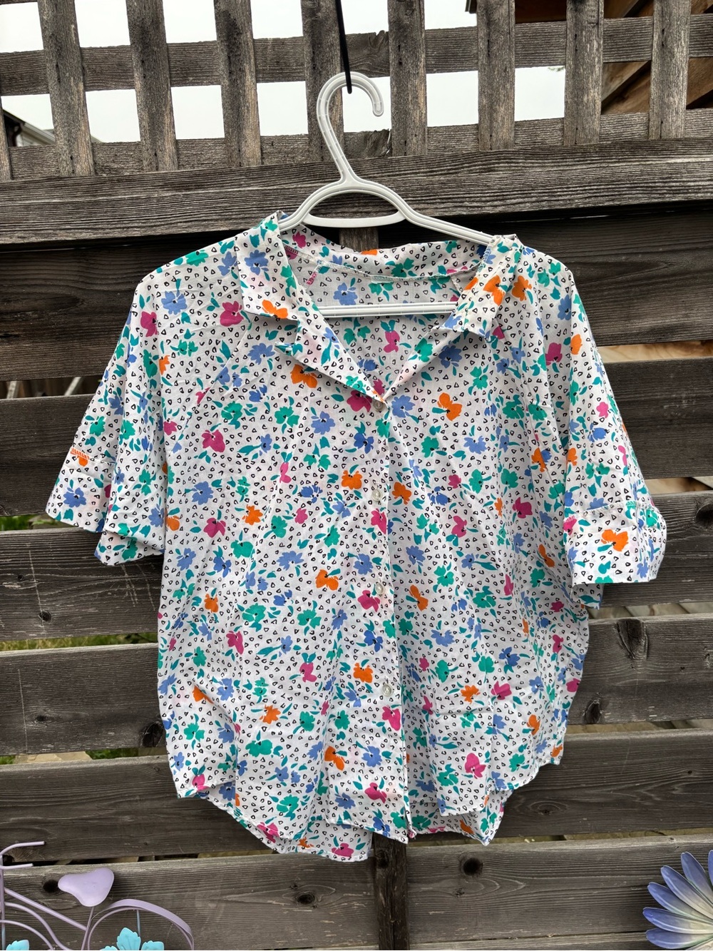 80s Vintage Floral Button-Up Blouse